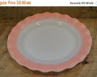 On Sale Hazel Atlas Pink Crinoline Plate , Pink Ruffle Plate, Milk Glass, Plate, Pink Plate, Pink Kitchen Decor,