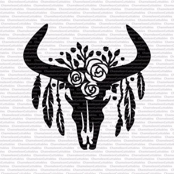 Download cow skull with feathers single layer/color SVG eps png