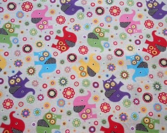 Soft multicolored Elephants on Ecru background
