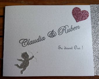 Silver Rose glitter wedding invitation