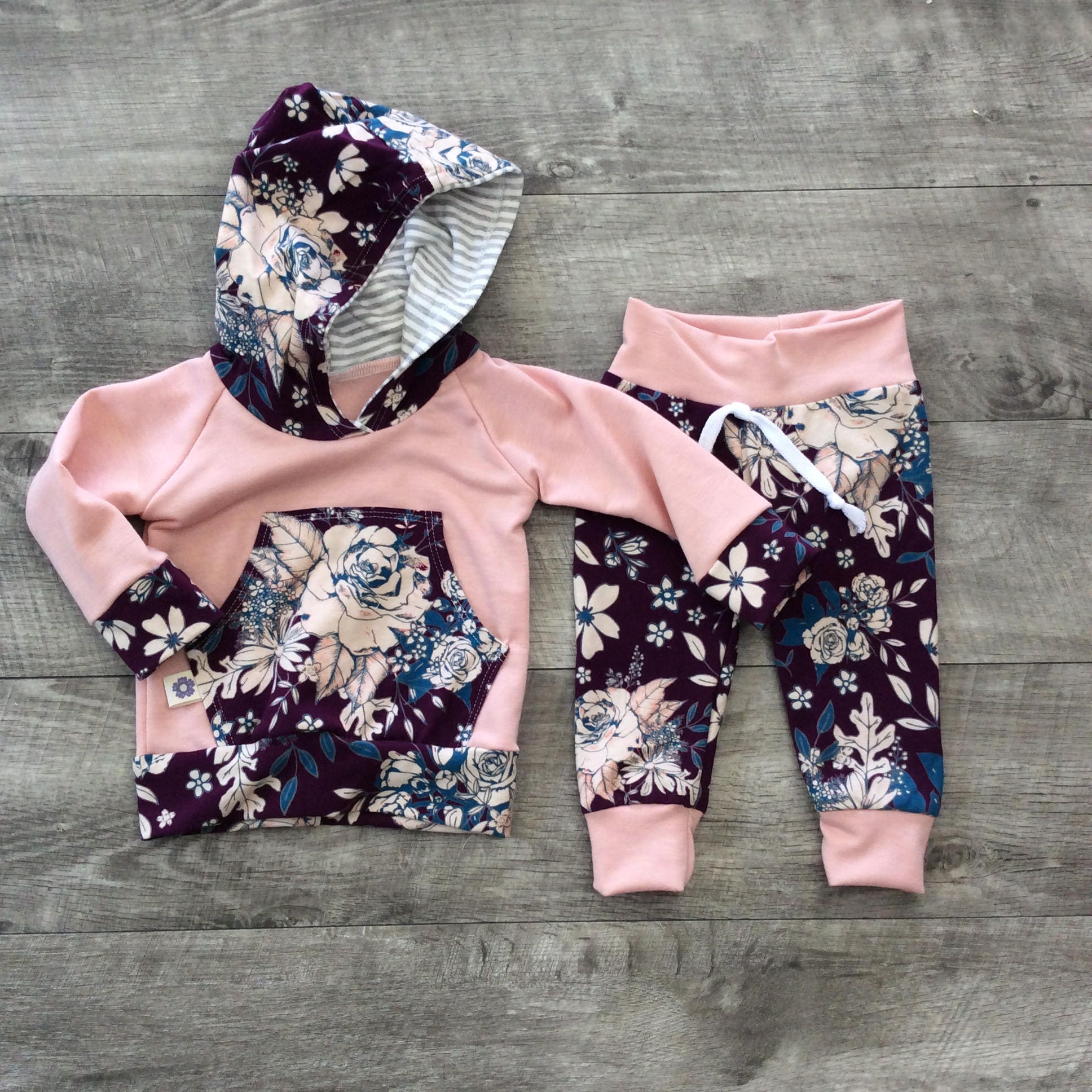 Pretty mauve rose Baby girl clothes with fun black and white