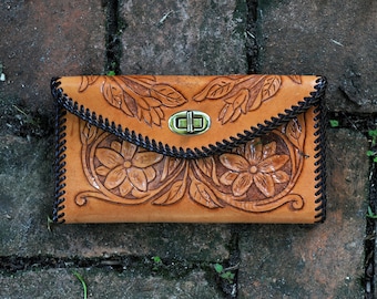 vintage Mexican tooled leather wallet