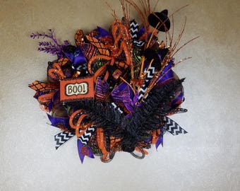 Halloween Witch Hats Wreath, Deco Mesh Halloween Wreath,Witch Hats Wreath, Front Door Wreath, Halloween Decor, Whimsical Wreath