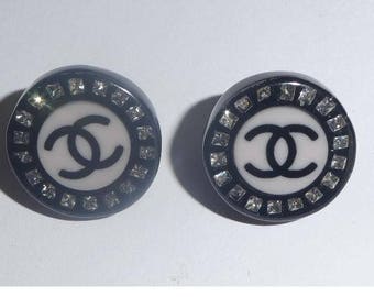 Chanel Earrings. Resin Stud Entwined CC logo. Hallmarked. Authentic