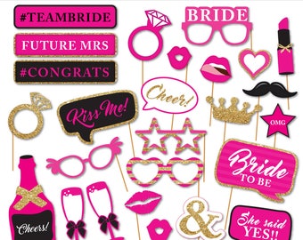 Printable HOT PINK Bridal Shower Photobooth Props - Wedding Photo Booth Props - Bachelorette Party Props - Bride To Be - Instant Download