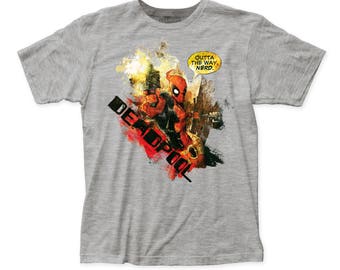Deadpool Outta The Way Men's Soft Fitted 30/1 Cotton Tee (DEAD05) Heather Grey