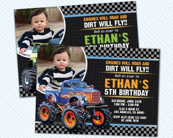 Digital Printable Monster Truck Birthday Invitation.Boy birthday