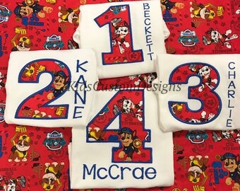 Paw patrol birthday shirt any age Chase, Rubble, marshall embroidered