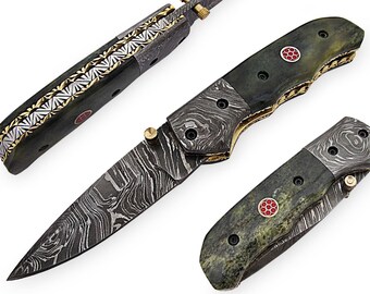 100% handmade Damascus steel with special handle Liner Lock pocket folding knife/pliant Damas /Damaskus Falten 4027