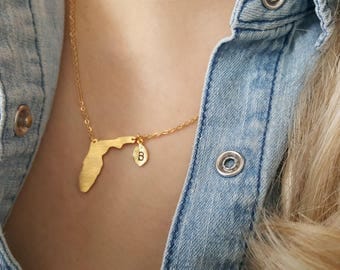 Delicate Petite Florida Map Necklace,Florida necklaces,city necklace,initial leaf necklace,Layering necklace,Bridesmaid Gift, valued gift