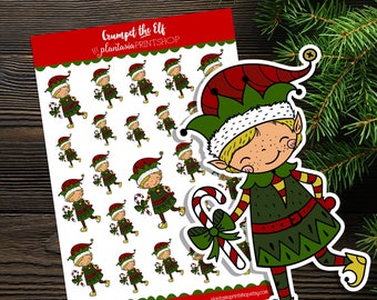Crumpet the Elf, Elf Stickers, Planner Stickers, Christmas Stickers, Plantasia PrintShop, Christmas Elves, Candy Canes, Hand Drawn, Doodle
