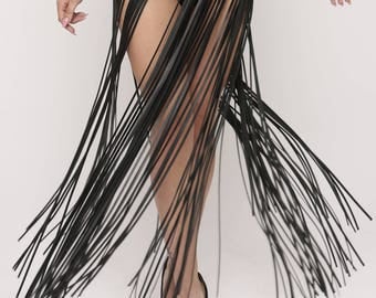 Leather fringe belt, fringe skirt, women harness, leather skirt long, women belt