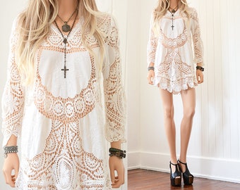 Crochet Lace Wedding Dress Crochet Dress Lace Dress Bohemian Wedding Dress Boho Wedding Dress Vintage Crochet Dress Wedding Crochet Lace S
