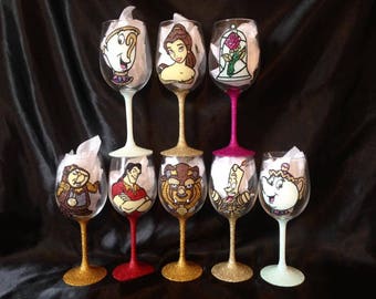 Beauty and the beast glitter glasses