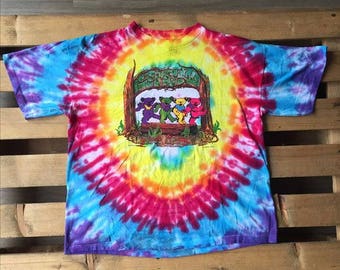 1990s Vintage Grateful Dead t-shirt, tie dye, 90s, 1990s, psychedelic, rock, band, concert, tour, jerry garcia, 25th, anniversary, bears