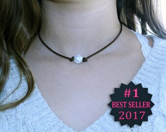 Pearl Choker for Women, Pearl Choker, Leather Pearl Choker, Boho Choker, Choker Necklace, Pearl Choker, Free People