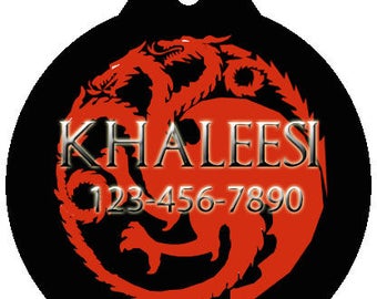 GoT Game of Thrones Khaleesi Mother of Dragons Inspired Dog Cat Pet Backpack Round ID Tag
