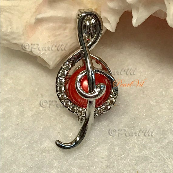 Musical Note Treble Clef Pearl Cage Pendant Optional Chain