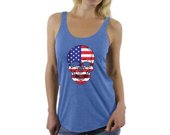 USA Sugar Skull Flag Racerback Tank Tops USA Fitness Tank Top USA Flag Perfect for Gym and Yoga Fourth of July 4th of July