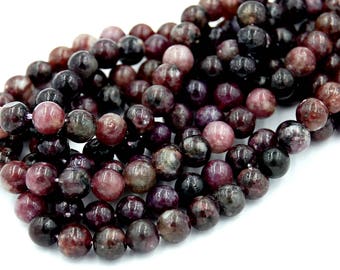 Two 15.5" strands, Purple Mica Beads Round Lepidolite 6mm