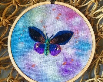 Twilight Butterfly Embroidery Hoop Art 4"