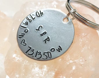 Latitude Longitude Anniversary Keychain, Latitude Longitude Keychain, Coordinates Keychain, Latitude Longitude, Latitude Longitude Gift