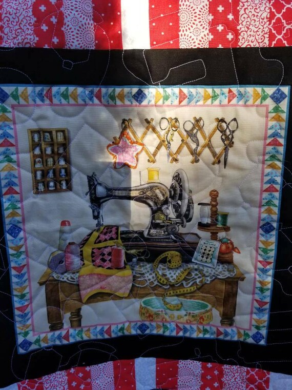 Home decor quilted sewing machine wallhanging home made