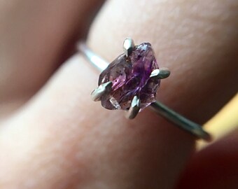 Sterling Silver Raw Amethyst Crystal Ring