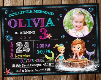 Sofia Mermaid Invitation Birthday Party Sofia Invitation Birthday Party Mermaid Invitation Sofia the First Birthday Invitation