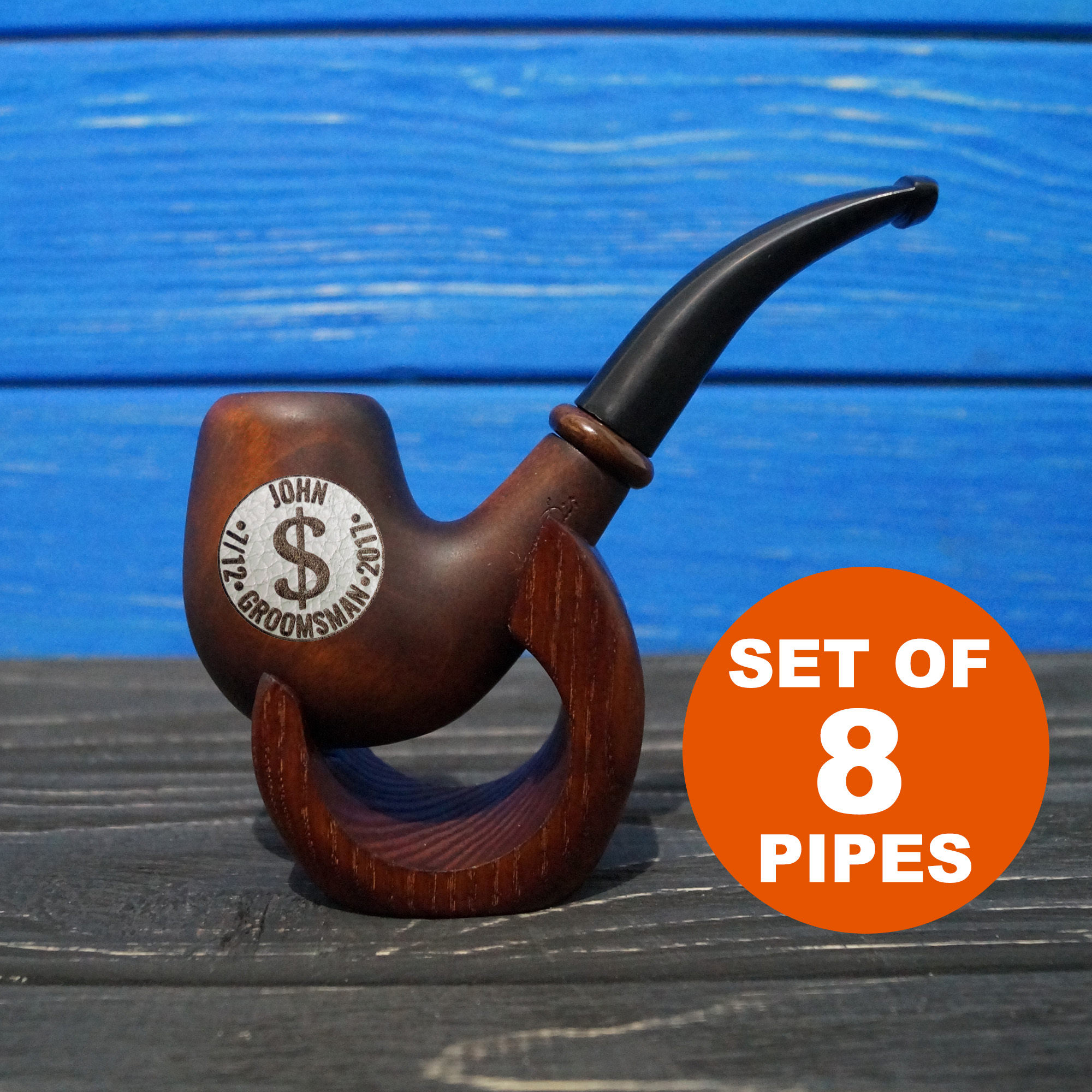 Set Of 8 Personalized Dollar Groomsman Wooden Smoking Pipes