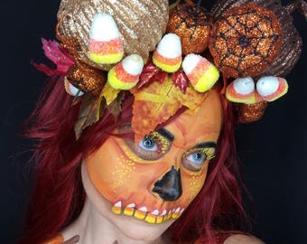 Candy Corn Pumpkin Crown, Halloween headpiece, halloween costume