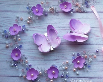 Pearl branch,purple vine Bridal twig Wedding hair accessories Pink vine Bridal hair accesseries Crystal crown pink tiara headband