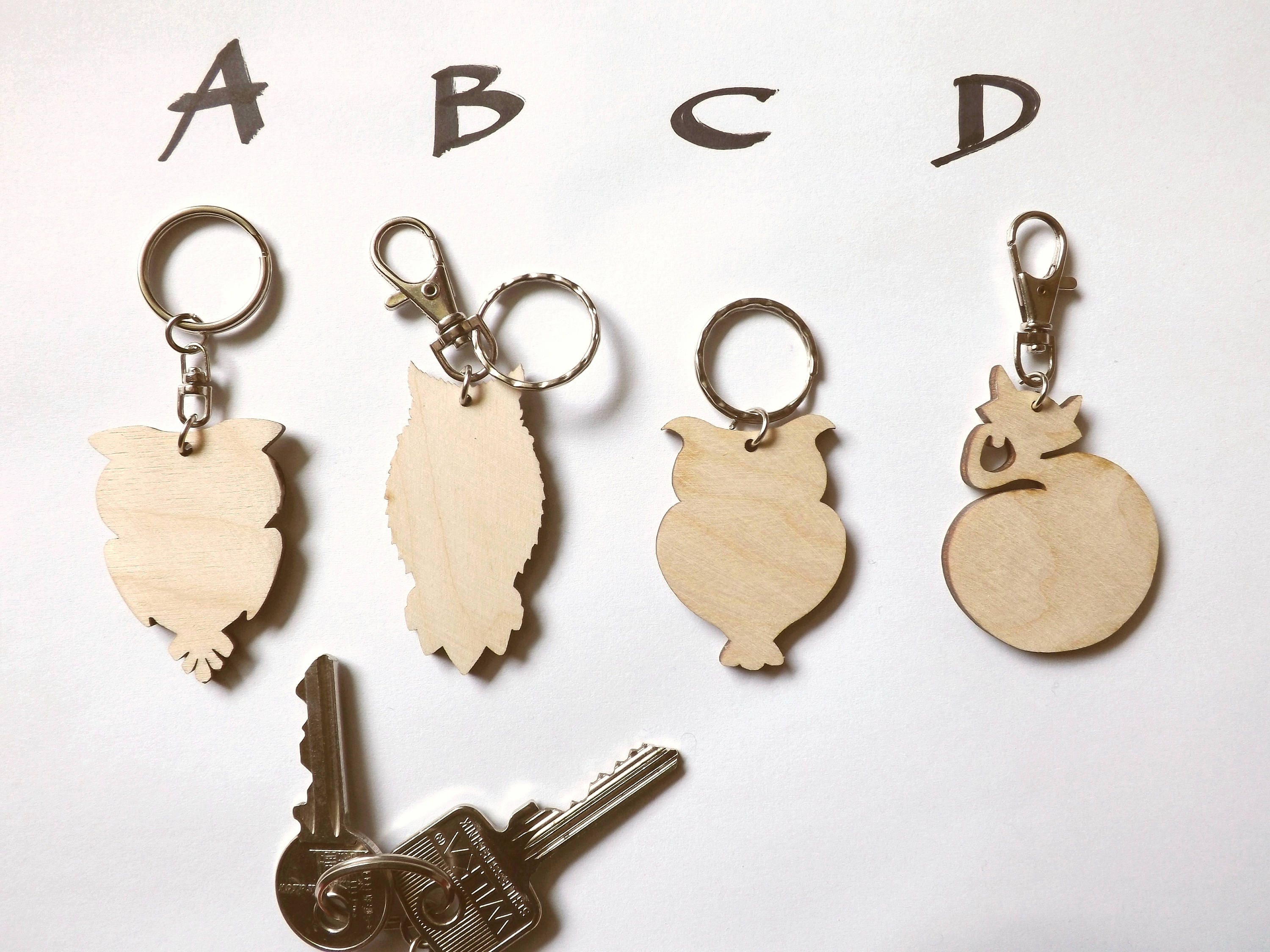 Wood Keychain Owl Big Eyes In Turquoise Hand Painted Laser Cut Wood Keychain Owl Big Eyes In Turquoise Hand Painted Laser Cut Wooden