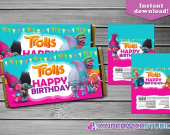 Trolls Chocolate Candy Bar Wrappers, Trolls Chocolate Bar Wrappers, Trolls Party Supply, Trolls Candy Wrappers, Trolls favor tags, Trolls