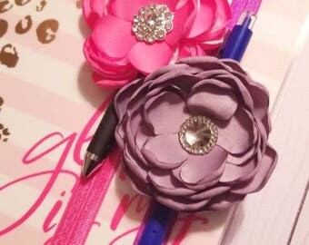 Chiffon flower Planner band and pen holder all in one