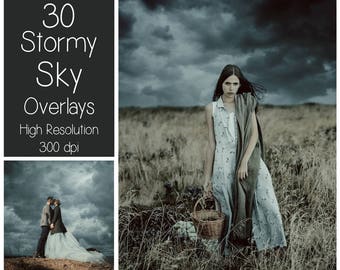 30 Stormy Sky Overlays - Cloudy Sky Textures - Rain - Photoshop Overlays - Overcast - Digital Background - Photography Overlay - Backdrop