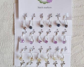 Crystal stitch markers, beaded stitch markers, crochet stitch markers, set of 6 markers, knitting stitch markers, removable stitch markers