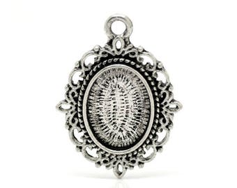 10 trailer frames, jewellery charms, Cabochon, 13x18mm, oval, silver, vintage, decorated, 17262