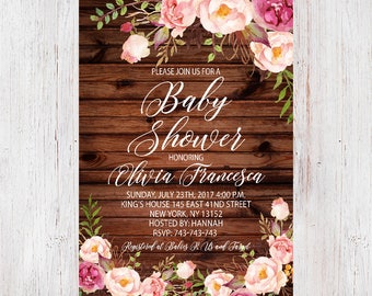 Boho Baby Shower Rustic Floral Invitation Shabby Chic Girl Invite Peony Boho Baby Shower Rustic Floral Invitation Shabby Chic Girl Invite Peony