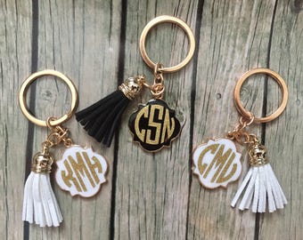 Monogrammed Tassel Keychain / Monogram Tassel Keychain / Initial Tassel Keychain / Quatrefoil Keychain / Monogrammed Quatrefoil Keychain