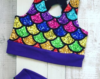 Mermaid Crop top, matching knickers, training bra, mermaid knickers, mermaid crop top, mermaid bra, bralette, brazi top