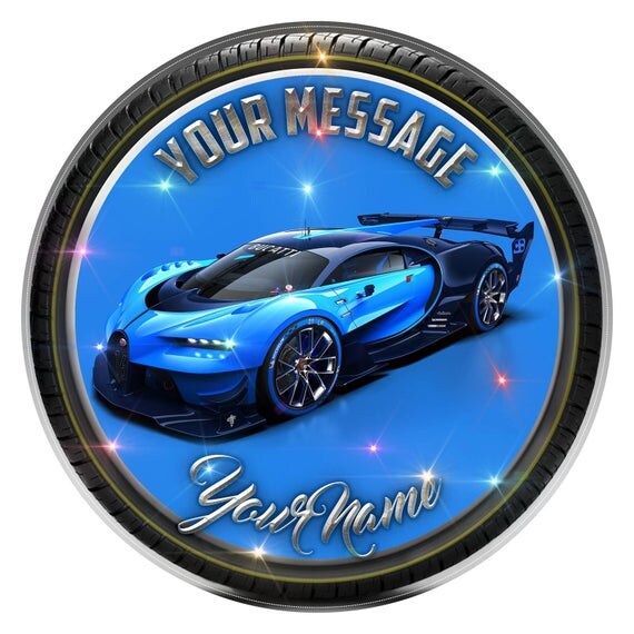 Blue Bugatti Personalised Edible Icing. Birthday Cake Topper