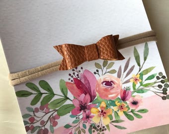 Cognac Brown Leather Bow Nylon Baby Headband