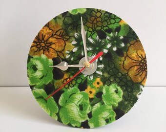 Mantle clock made from recycled Cd and vintage fabric