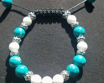 Turquoise and White Agate Charm Bracelet