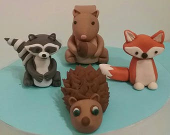 Edible Woodland Cake Topper. Woodland baby shower. Fondant Woodland Animals. Fondant woodland cake topper. Edible Woodland Creatures