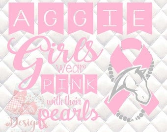 Aggie Mascot Pink and Pearls - Breast Cancer Awareness - SVG, Silhouette studio and png bundle