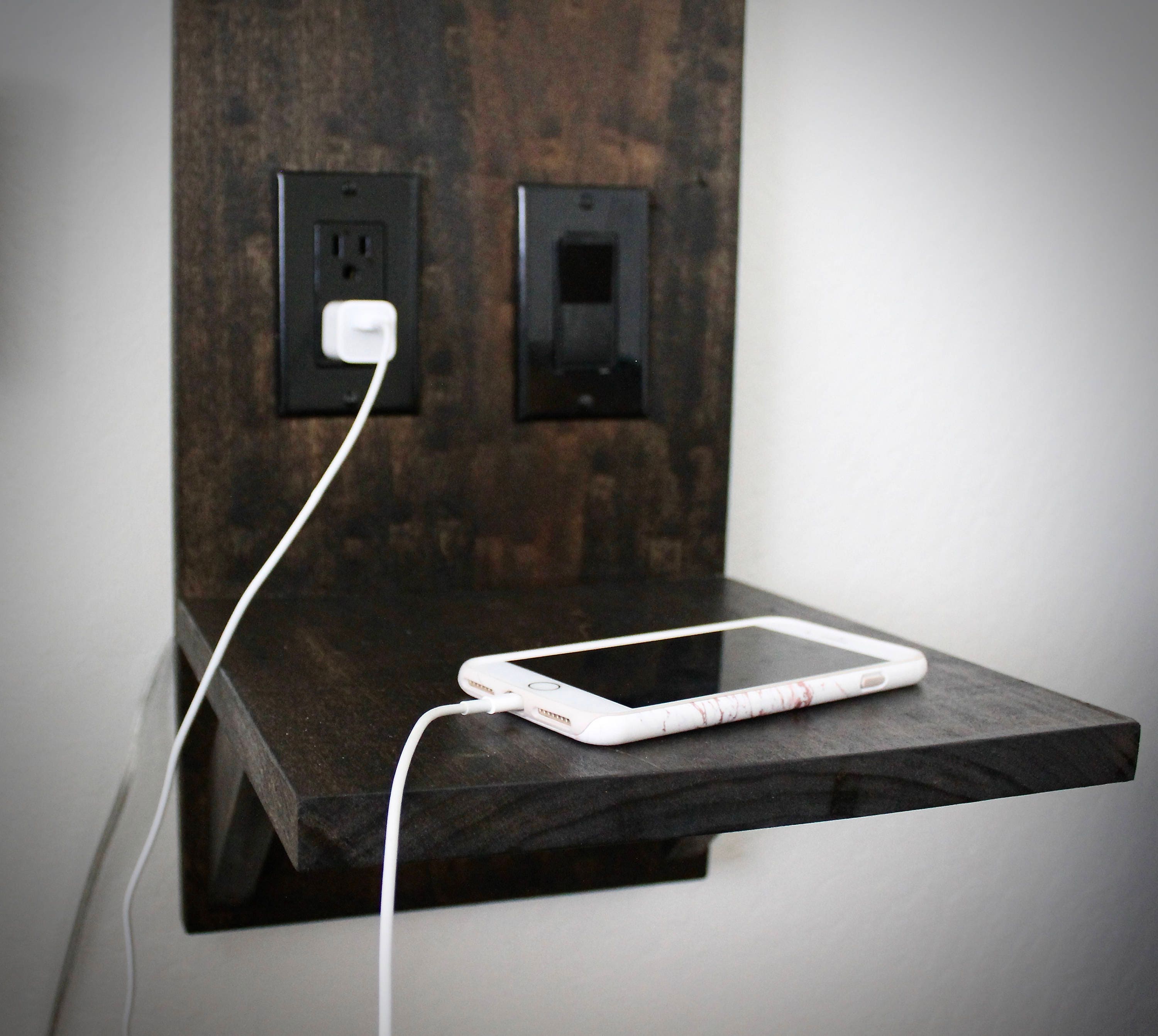 Floating Night Stands with Industrial Sconce and Outlet