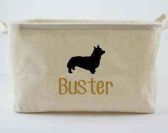 Corgi silhouette tote, pet silhouette, personalized basket, dog toy basket, gifts for dog owners, pet supply storage, basket with pet name