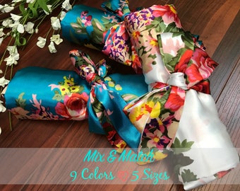 Bridal Party Satin Floral Robes, matching kimono robe for bride/bridesmaid/flower girl, dressing gowns, getting ready gowns, bridal gowns